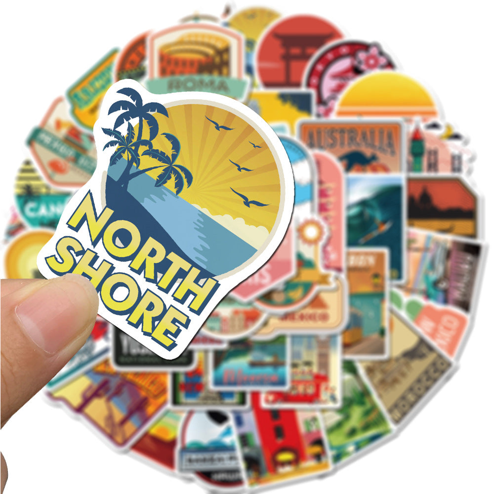 50pcs Travel Cityscape Stickers - Waterproof Decals
