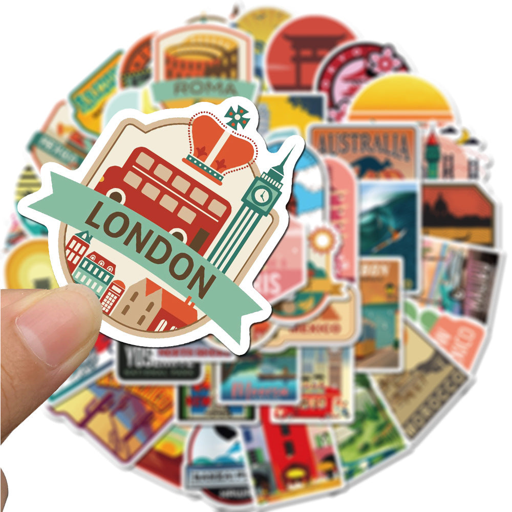 50pcs Travel Cityscape Stickers - Waterproof Decals