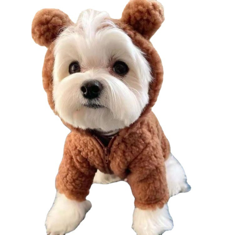 Cute Teddy Bear Fleece Hoodie for Dogs - Warm Pet Outfit for Bichon and Small Breeds