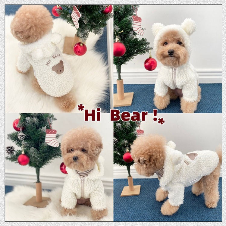 Cute Teddy Bear Fleece Hoodie for Dogs - Warm Pet Outfit for Bichon and Small Breeds