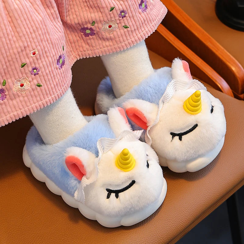 Kids' Winter Unicorn Slippers - Warm Plush Indoor Shoes