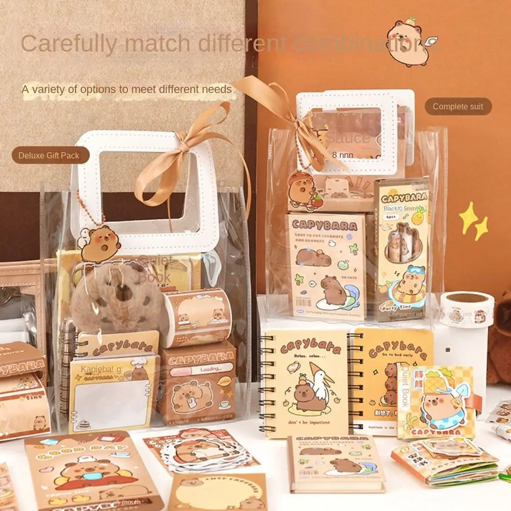 Capybara Stationery Set - Stickers, Notepads & Plush Charms for Gifts