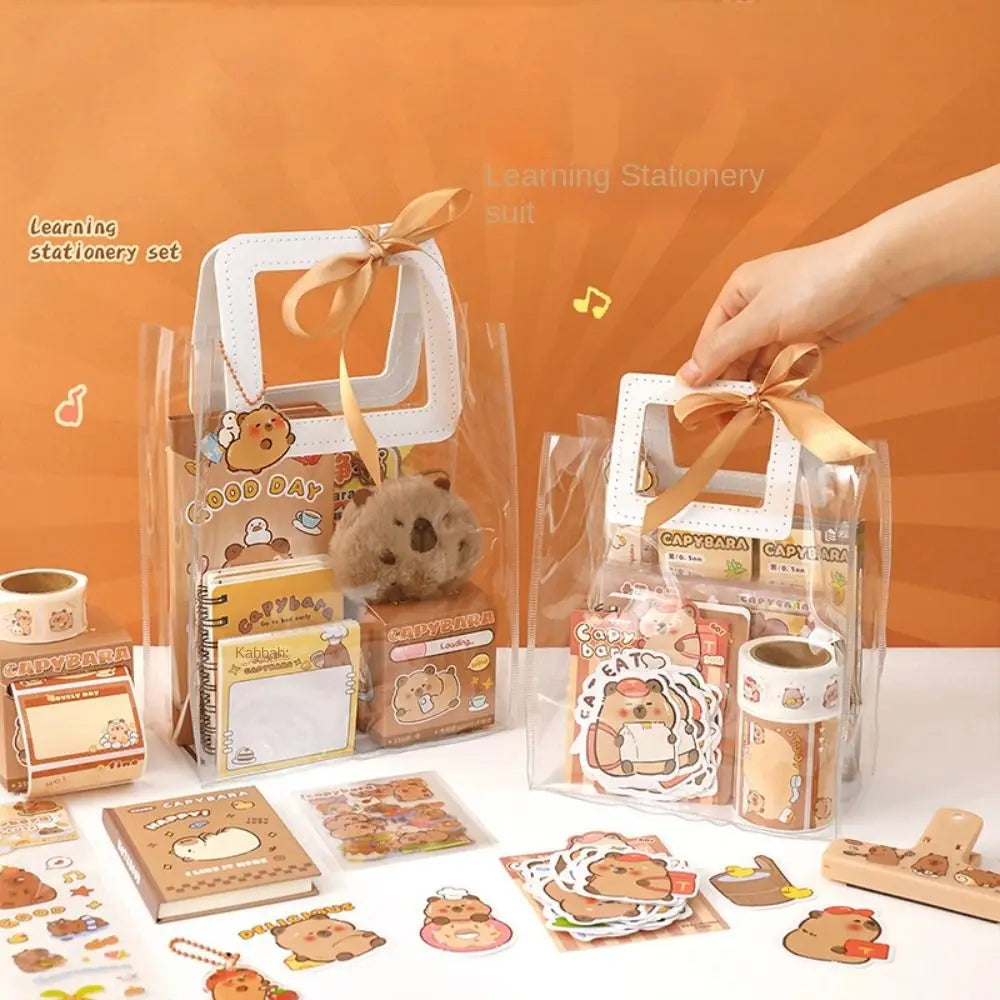 Capybara Stationery Set - Stickers, Notepads & Plush Charms for Gifts