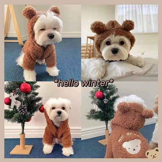 Cute Teddy Bear Fleece Hoodie for Dogs - Warm Pet Outfit for Bichon and Small Breeds