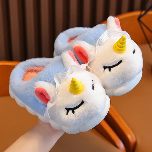 Kids' Winter Unicorn Slippers - Warm Plush Indoor Shoes