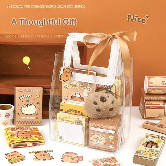 Capybara Stationery Set - Stickers, Notepads & Plush Charms for Gifts