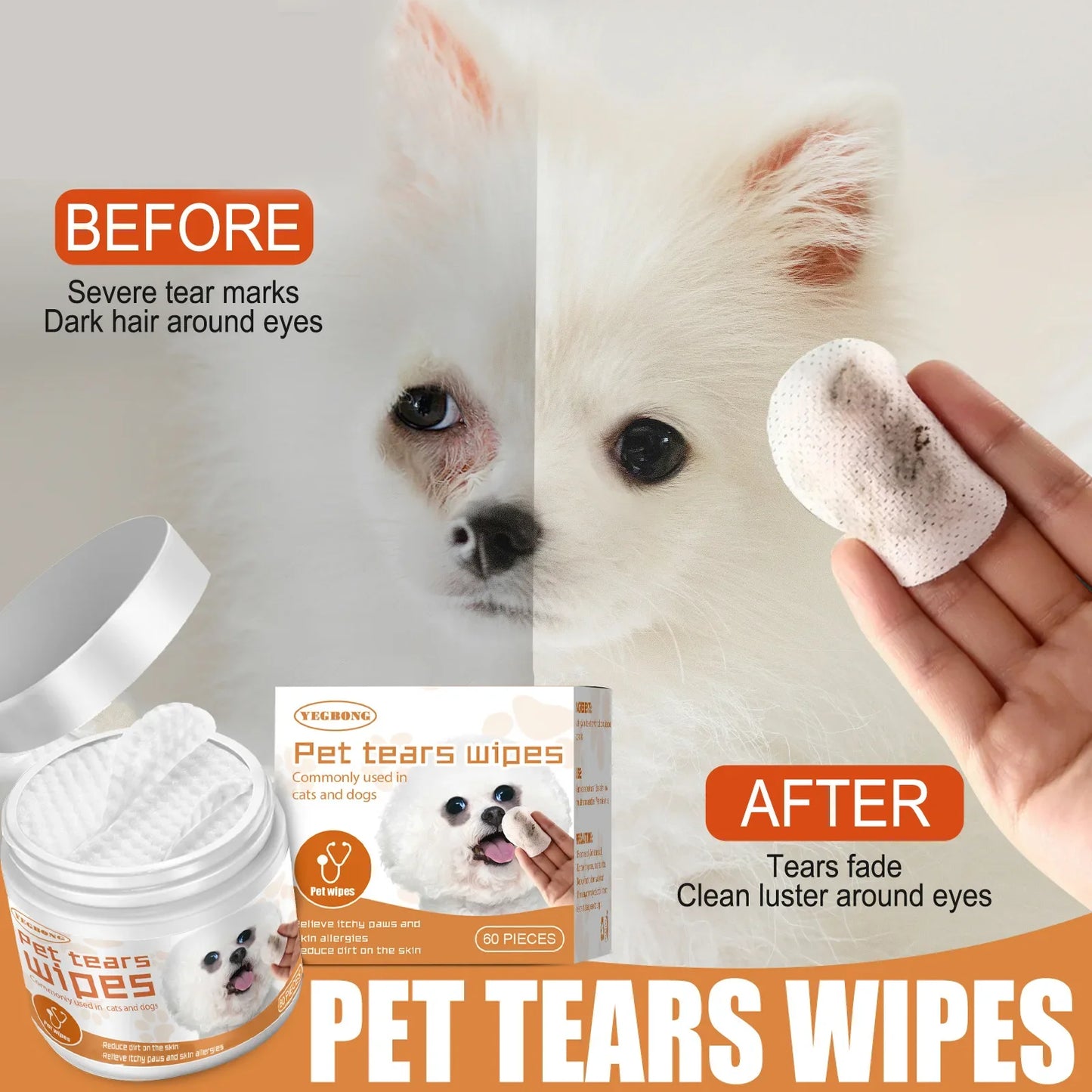 Pet Wipes, Cotton Pads for Dogs, Cats, Remove Tear Marks, Eye Cleaning